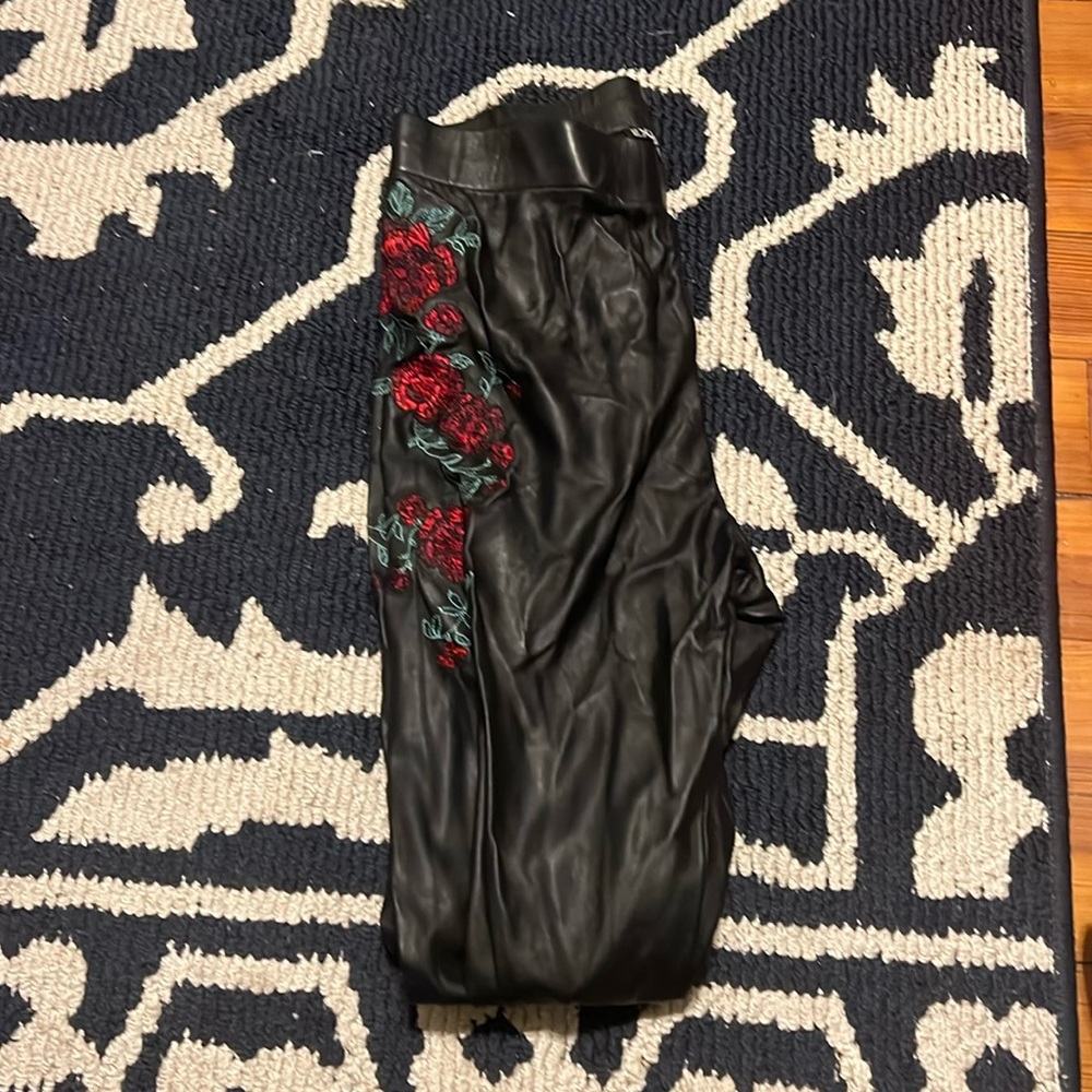 Express - Rose Embroidered Pleather Pants